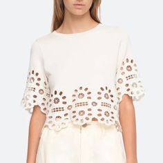 The Elysse Embroidered Sweater Features Oversized Eyelet Detailing On The Sleeves And Hem. Designed For An Easy, Relaxed Fit. Details: 100% Cotton Slip On Designed For A Relaxed Fit Cotton Slip, Sea New York, Fit Details, Embroidered Sweater, Knit Tops, Colorful Sweaters, Knit Top, Color White, Slip On