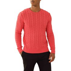 Magaschoni Mens Red Cable Knit Crew Red Sweater Made From 100% Cotton, This Magaschoni Men's Long Sleeve Crewneck Sweater Is Perfect For Layering Over A Button Down Or Under Your Favorite Outerwear. The Elevated Cable Knit Detail Provides Just The Right Amount Of Definition. Magaschoni Long Sleeve Crew Neck Cable Knit Pullover Sweater 100% Cotton Hand Wash Only Size Large New With Tag 6078 Fitted Red Crew Neck Sweater, Casual Red Textured Knit Sweater, Red Cotton Cable Knit Sweater, Red Cable Knit Cotton Sweater, Red Cable Knit Crew Neck Sweater, Wool Sweater Men, Pullover Sweater Men, White Crewneck, Cashmere Blend Sweater