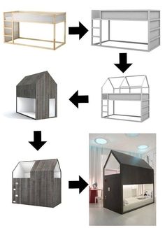 bunk beds with lofts are shown in three different ways