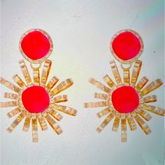 Brand New Chic Red Earrings For Summer, Chic Red Summer Jewelry, Red Metal Earrings For Summer, Trendy Coral Jewelry For Summer, Trendy Coral Summer Jewelry, Red Summer Party Jewelry, Chic Pink Summer Jewelry, Summer Pink Metal Jewelry, Chic Pink Earrings For Summer