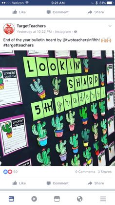 a bulletin board with the words lookin'n shard spelled in green letters