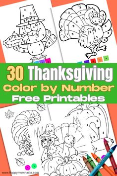 thanksgiving color by number printables for kids that are fun and easy to use