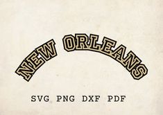 the new orleans logo is shown in black and gold on a white background with brown lettering