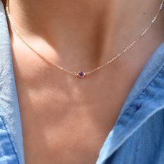 Classic 1 Amethyst Necklace in 14k Gold (February) Celebrate February, Amethyst Birthstone, Amethyst Set, Birthday Necklace, February Birthday, Dainty Chain, White Gold Necklaces, Amethyst Necklace, Birthstone Necklace