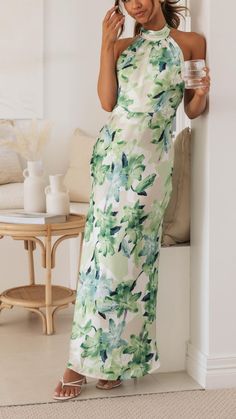 TH01469-Green (11) Green Maxi Dress With Floral Print For Garden Party, Green Chiffon Maxi Dress, Green Maxi Dress For Brunch, Green Maxi Dress For Casual Occasions, Green Dress Down Maxi Dress, Green Maxi Dress For Casual Wear, Green Floral Maxi Dress For Garden Party, Spring Green Floral Print Maxi Dress, Green Floral Print Maxi Dress For Spring