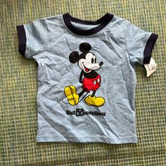 Nwt Disney Parks Vintage Style Crew Neck Blue And Navy Mickey Tee Size 12. Mickey Romper Also Listed Vintage Mickey Mouse Shirt, Disney Baby Tee, Vintage Disney Shirts, Y2k Fall, Mickey Mouse Shirts, Disney World Parks, Y2k Baby Tee, Baby Mouse, Vintage Mickey Mouse