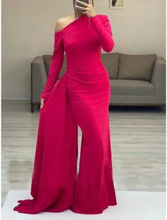 Sheath / Column Minimalist Elegant Wedding Guest Formal Evening Dress One Shoulder Long Sleeve Floor Length Stretch Fabric with Sleek Ruched 2024 Minimalist Dress Formal, Dress One Shoulder Long, Wedding Guest Formal, Gown Elegant, Fall Wedding Guest, Shoulder Stretch, Dress One Shoulder, Dresses Formal Elegant, Formal Evening Dress