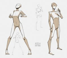 an image of a female body drawing in three different poses, including the torso and head