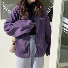 Solid Colors Loose Winter Fleece Jacket – Nada Outfit Land Autumn Streetwear, Oversize Sweatshirt, Velvet Sweatshirt, Spring Hoodie, Solid Color Sweater, Outwear Women, Harajuku Streetwear, Blazer Designs, Oversized Jacket