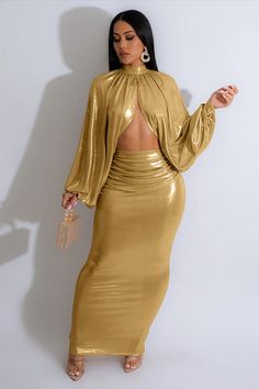 Irregular Hem, Party Style, Hem Top, Metallic Dress, Lantern Sleeve, Lantern Sleeves, Party Fashion, Matching Sets, Maxi Skirt