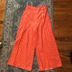 Asos Polka Dot Pants. Melon/White. Size 4. Cutest Pants Ever But I Don’t Have A Need For Them Right Now. Polka Dot Summer Bottoms With Pockets, Polka Dot Wide Leg Summer Pants, Spring Polka Dot Bottoms With Pockets, Summer Wide Leg Polka Dot Pants, Chic Polka Dot Bottoms For Spring, Chic Polka Dot Long Pants, Casual Polka Dot Wide Leg Pants, Casual Wide Leg Polka Dot Pants, Fitted Summer Pants With Buttons