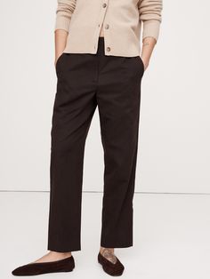 Reach for these pants when your schedule calls for all-day comfort—we kept the silhouette casual, adding a concealed elastic waistband at back for a custom fit.  Here, we cut this pant in a luxuriously soft, buttery feeling blend of TENCEL™ lyocell and organic cotton.  Relaxed Tapered fit: High rise (11") with a relaxed fit through the thigh and tapered leg.  Ankle length.  Sustainability: Made with certified organic cotton and TENCEL™ lyocell, a sustainably sourced fiber from responsibly-harves Relaxed Fit Wide-leg Business Casual Pants, Effortless Straight Leg Bottoms For Workwear, Relaxed Fit Brown Bottoms For Business Casual, Brown Relaxed Fit Bottoms For Business Casual, Relaxed Fit Ankle-length Wide Leg Pants For Business Casual, Effortless Straight Leg Pants For Fall, Effortless High-waisted Pants For Work, Brown Relaxed Fit Pants For Business Casual, Effortless Workwear Pants With Pockets