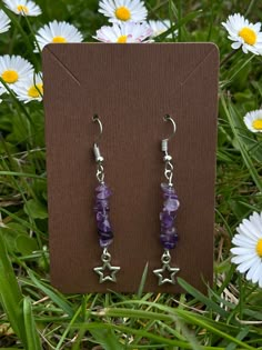 Amethyst Dangle Crystal Earrings With Natural Stones, Amethyst Natural Stone Dangle Crystal Earrings, Purple Hypoallergenic Dangle Crystal Earrings, Hypoallergenic Amethyst Dangle Earrings, Pisces And Capricorn, Homemade Earrings, Astrological Signs, Wire Jewelry Designs, Witchy Jewelry