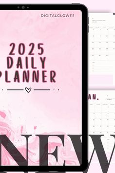 a tablet with the new calendar on it and an image of a pink rose background