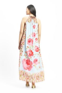 Multicolour dress with European rose printed motifs and side pockets. - Aza Fashions Satya Paul, Best Bud, Band Collar, Rose Print, Dress For Women, Dress Pattern, Aza Fashion, Print Dress, Types Of Sleeves