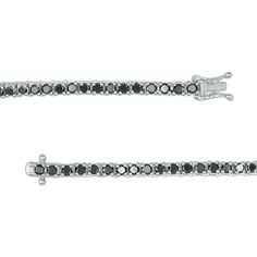 Raise the style bar with the modern color and timeless design of this tailored black diamond tennis bracelet. Crafted in sterling silver An endless row of alluring 1/10 ct. black diamonds create a dazzling line. Captivating with 5 cts. t.w. of diamonds This 7.5-inch bracelet secures with a box clasp. Black Diamond Bracelets Women, Classic Round Black Diamond Bracelet, Formal Tennis Bracelet With Black Diamonds, Classic Black Diamond Tennis Bracelet, Classic Tennis Bracelet With Black Diamonds For Formal Occasions, Black Diamond Round Bracelet, Classic White Gold Diamond Bracelet With Black Diamonds, Classic White Gold Bracelets With Black Diamonds, Classic Black Diamond Bracelet