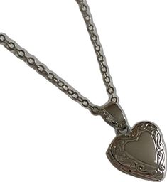 Metal Heart Pendant Locket Charm Necklace, Stainless Steel Heart Pendant Locket Necklace, Heart-shaped Locket Necklace In Stainless Steel, Silver Heart Locket Necklace With Adjustable Chain, Silver Heart-shaped Locket Necklace With Adjustable Chain, Stainless Steel Locket Pendant Necklace, Nickel-free Heart Locket Necklace, Nickel-free Metal Heart Pendant Locket Necklace, Stainless Steel Locket Necklace