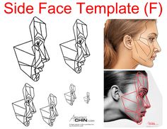 a woman's face with lines drawn on it and the words side face template f