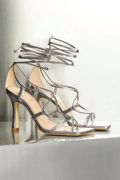 Tie Ankle Premium Leather Heeled Sandal Celestial Heels, 90s Trends, Leather Heels Sandals, Metallic Sandals, Pierced Jewelry, Heeled Sandal, Tie Shoes, Karen Millen, Bridal Couture