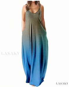 Lasaky - Floral Print Deep V-neck Sleeveless Maxi Dress for Women, featuring a Stylish Loose Fit Sukienki Plus Size, Dress Sleeve Length, Breezy Dress, Long Dress Casual, Sling Dress, Straight Dress, Loose Outfit, Printed Dress, Sleeveless Maxi Dress