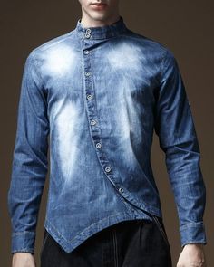 Kemeja Denim, Urban Fashion Editorial, Fashion Catwalk, Urban Wear Women, Afrikaanse Mode, Blue Denim Shirt, Denim Shirt Men, Long Sleeve Denim Shirt, Fashion Male