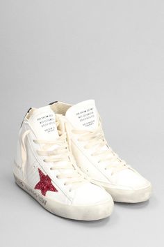 Francy Sneakers in white leather, logo on tab, laces, leather star on side, 100% leather, rubber outsole, Made in ItalyGender: WomenMaterial: LEATHERColor: WHITEMade in: ITProduct ID: 379821_GWF00113F004706*Import tax/duty will be calculated at checkout (If applicable) Luxury White High-top Sneakers With Vulcanized Sole, White Leather High-top Sneakers With Studded Outsoles, Designer White High-top Sneakers With Leather Sole, Luxury White High-top Sneakers With Leather Sole, Leather High-top Sneakers With White Laces, White High-top Sneakers With Studded Outsoles, Golden Goose Francy, Leather Logo, Golden Goose