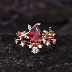 Item description ✦ Handmade, high-quality item! ✦ Material: 925 sterling silver, Solid 10k/14K/18K GOLD (can be made in white/rose/yellow gold) Engagement ring ✦ Center Stone: Lab Ruby ✦ Size/Weight: 6x8mm Pear Cut Wedding band ✦ Gemstones: Round Cut Moissanites Any ring size can be made,if the ring size is not in the option list ,contact me. As it is handmade,it needs 2-4 weeks to finish and then be shipped by usps or DHL. Return policy: We offer 30 days return policy. For any reason, if you are not completely satisfied with your order, you may return it for a refund.  Buyer is responsible for the handcraft fee (15%-30% of the total price) and the return shipping cost. Ruby Wedding Rings For Women, Ruby And Saphire Engagement Ring, Rose Gold Ruby And Diamond Ring, Ruby Rose Gold Engagement Ring, Ruby Gold Wedding Ring, Unique Engagement Rings Red, Burgundy Engagement Ring, Ruby Promise Rings, Ruby Red Wedding Ring