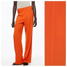 Nwot Zara Pumpkin Flared High-Waisted Trousers With A Loose Fit, Straight Leg, Fastened With A Hidden Side Zipper. Size M. Ref. 3111/117. Waist 15" Flat, Rise 11", Inseam 35". 1047. Summer Wide Leg Elastane Pants For Work, High-waisted Elastane Wide Leg Pants For Summer, Fitted Elastane Summer Pants, Fitted Wide Leg Plain Bottoms, Fitted Wide Leg Bottoms, Red Pants For Workwear, Red Fitted Wide Leg Pants For Office, Red Fitted Wide Leg Office Pants, Orange Fitted Bottoms With Elastic Waistband