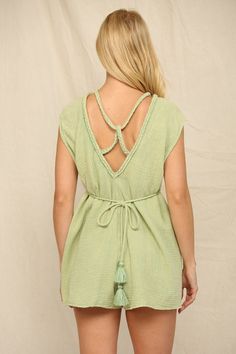 Mineral Washed Trim Neck Line Back Detail Romper, Dress by Rose Velvet | LIT Boutique Apple Rose, Strappy Platform Sandals, Rose Velvet, Top Sewing, Back Details, Top Sewing Pattern, Cute Boutiques, Neck Line, Romper Dress