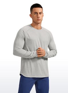 Long sleeve workout shirt uses stay-cool fabric, which features soft, lightweight and moisture wicking. Engineered for comfort. Breathable Underarm gusset, athletic crew neck and rounded scallop bottom are designed for moving freely and comfortably. Feature & Fitting: 
 Design for training, workout 
 Quick-Dry Active Athletic Tech Tops 
 Classic fit, rounded scallop bottom 
 Round neck and underarm gusset design 
 Fabric: 
 Good vent tech, breathable 
 Lightweight, stretch, 
 Moisture wickin Gray Tops With Relaxed Fit, Gray Functional Top With Relaxed Fit, Gray Relaxed Fit Functional Top, Athleisure Compression Crew Neck T-shirt, Gray Crew Neck Tops For Athleisure, Functional Tops With Relaxed Fit For Light Sports, Functional Tops For Light Sports With Relaxed Fit, Functional Relaxed Fit Tops For Light Sports, Functional Athletic Heather Crew Neck Top