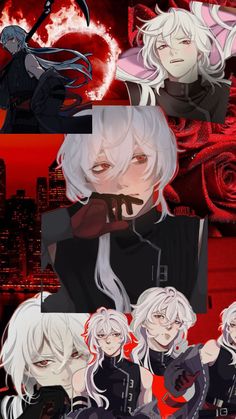 some anime characters with white hair and red eyes