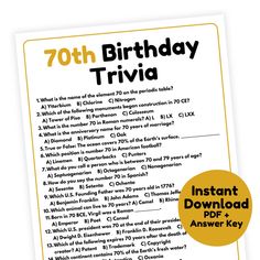 the 70th birthday trivia is shown in yellow