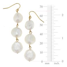 3 Linked Genuine Freshwater Coin Pearl Earrings 2.19 inches Handcast 24Kt Gold Plated Handmade in San Antonio, TX Triple Tier Pearl Earrings, Susan Shaw, Coin Pearl Earrings, Pearl Earrings Handmade, Pearl Chain Necklace, Chain Loop, Coin Pearls, 24kt Gold, Stunning Earrings