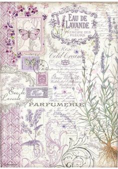 an old fashioned paper with flowers and words on the front, along with other papers