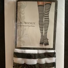 Leg Avenue Black And White Striped Opaque Thigh Highs In Package. Never Worn Or Taken Out Of The Package. One Size. Thigh High Fishnets, Patterned Hosiery, Black Fishnet Tights, Sheer Black Tights, Red Fishnets, White Suspenders, Thigh High Stocking, Net Stockings, Striped Tights