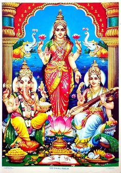 the hindu goddess with her attendants