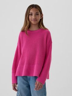 Kids Oversized Sweater | Gap Gap Cotton Sweater For Fall, Gap Cotton Sweater With Relaxed Fit, Gap Cotton Sweater In Relaxed Fit, Gap Cotton Relaxed Fit Sweater, Gap Relaxed Fit Cotton Sweater, Casual Gap Sweater With Ribbed Cuffs, Gap Long Sleeve Sweater With Ribbed Cuffs, Gap Crew Neck Sweater For Fall, Gap Oversized Long Sleeve Sweatshirt