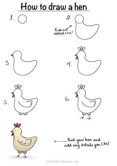 how to draw a hen step by step instructions for children and adults, with pictures