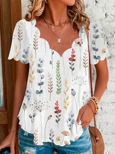 Product Title :Casual Knitted Floral Loose T-Shirt Product Measurements cm Size US Waist Bust Hip S 6-8 70-74 88-92 96-100 M 10 75-78 93-96 101-104 L 12 79-84 97-102 105-110 XL 14 85-90 103-108 111-116 XXL 16 91-96 109-114 117-122 Product Details Clothes Length:Regular Sleeve Length:Short sleeve Edition type:Loose Elasticity:No Elasticity Silhouette:H-Line Thickness:Regular Size Type:Regular Size Neckline:V neck Activity:Daily Material:Jersey Pattern:Floral Style:Casual Theme:Su... Jersey Pattern, Over 60 Fashion, Trendy Graphic Tees, 60 Fashion, Easter Outfit, Summer Dress Outfits, Summer Color, Summer Knitting, Casual Tops For Women