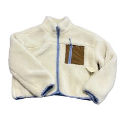 New With Tags Sherpa Fleece Jacket. Size Large. Cream Sherpa Fleece Jacket For Fall, Cozy Cream Sherpa Fleece Jacket, Cozy Cream Fleece Jacket, Cozy Beige Fleece Jacket With Pockets, Winter White Fleece Outerwear With Pockets, White Sherpa Fleece Jacket With Fleece Lining, Fleece Outerwear With Pockets In Winter White, Cream Sherpa Outerwear For Cold Weather, Cozy Winter White Fleece Jacket With Pockets