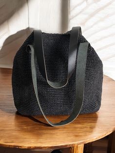 Any woman must have this bag for every fashionista. Whether you keeping it to yourself or gifting someone you care, it will be unforgettable. ✔️I made this beautiful bag from natural paper rope which is organic cotton and vegan leather in black. ✔️The interior of the straw summer bag is fully lined with cotton and has a magnetic button. Suitable for use as shoulder bag, beach bag, travel bag or party bag. ✔️The bag has cotton lining. A lining of the appropriate color is sewn into the crochet paper bag. ✔️You can combine your clothes with a straw summer bag on summer days ✔️Matching colored leather accessories will be used for the bags you choose in different colours. (e.g. white for white, red for red) ✔️Handcrrafted in Turkey ✔️Hand-crocheted with care ✔️This bag is light weight yet durab Shoulder Bag Crochet, Raffia Tote Bag, Natural Paper, Genuine Leather Totes, Black Leather Tote Bag, Summer Bag, Black Leather Tote, Summer Inspiration, Summer Black