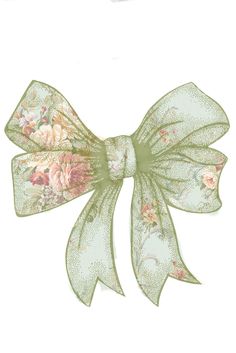 a green bow with flowers on it is hanging from the side of a white wall