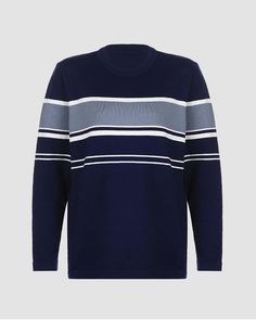 Details: Long-sleeve jumper with stripes designTop Length: NormalSleeve Length: Long SleevesMaterials:95% Polyester + 5% Spandex Blue Crew Neck Sweater With Horizontal Stripes, Blue Winter Sweater With Striped Cuffs, Casual Blue Sweater With Contrast Stripes, Blue Horizontal Stripe Long Sleeve Top, Navy Horizontal Stripe Crew Neck Top, Blue Long Sleeve Tops With Horizontal Stripes, Blue Long Sleeve Top With Horizontal Stripes, Blue Horizontal Stripe Crew Neck Tops, Blue Crew Neck Tops With Horizontal Stripes