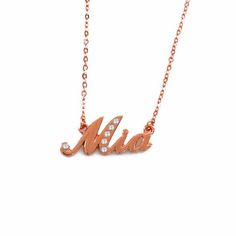 MIA - 18K Rose Gold Plated Name Necklace With Swarovski Elements - Inc. Free Gift Box & Bag Elegant Name Necklace For Party And Gift, Rose Gold Name Necklace For Party, Formal Rose Gold Name Necklace For Mother's Day, Luxury Rose Gold Name Necklace Gift, Rose Gold Necklaces For Parties And Gifts, Elegant Rose Gold Name Necklace For Birthday, Elegant Name Necklace For Valentine's Day Party, Gold Name Necklace, Box Bag