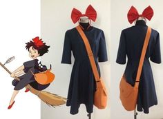 Kiki's Delivery Service Kiki Black Uniform Dress Cosplay Costume+Bag+Hairband Kiki's Delivery Service Kiki, Kiki's Delivery Service Cosplay, Kikis Delivery Service Kiki, Kiki Cosplay, Kiki Dress, Easy Cosplay Ideas, Teacher Costumes, Easy Cosplay, Costume Bags