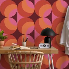 Colorful Retro Mid Century Wallpaper Red Mural, Mid Century Wallpaper, 1970s Decor, Look Retro, Statement Wall, Mid Century Wall, Wallpaper Free, Red Wallpaper, High Quality Wallpapers