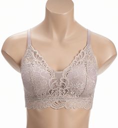 Beautiful, comfortable lace bra with ComfortFlex fit allows you to move freely without shifting. Wireless, lightly padded contour cup gives you a smooth, rounded shape. Very light padding along underside and at sides of cups for extra support. Stretch, seamed lace overlay extends over cup for a sexy, flattering neckline. Sheer mesh panel across center for extra coverage. Sewn-on elastic underband fits closely for consistent, light support. Sides and back are stretch lace with sewn-on elastic at Beige Lace Bra With Lace Closure, Feminine Stretch Lace Bra, Beige Lace Stretch Bra, Beige Stretch Lace Bra, Eileen West, Mesh Panel, Stretch Lace, Lace Overlay, Lace Bra