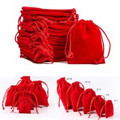 red bags with draws are shown next to each other, and in different stages of development