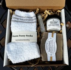 This a beautiful Honey & Oatmeal soap gift set, birthday gift set, thank you gift set, just because gift. For More Gift Sets in Different Varieties Click Here:   https://www.etsy.com/shop/handmadesbyhelenk?ref=seller-platform-mcnav The set includes 1 bar of Honey & Oatmeal soap, 4.0 oz 1 Jar of Honey & Oatmeal lotion (2.0 oz) 1 pair of warm fuzzy adult socks 1 chapstick (Buttercream) Nicely packaged in a gift box with a ribbon around it.  Ingredients: Soap-cold process This is a great gift set w Soap And Candle Gift Set, Jar Of Honey, Oatmeal Soap, Soap Gift Set, Spa Set, Honey Oatmeal, Holiday Gift Sets, Honey Jar, Soap Gift