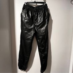 H&M Vegan Leather Jogger Pants Women’s 6- Fits M Has Pockets And Looks Very Nice In Person. Pictures Don’t Do Justice Winter Leather Pants With Pockets For Night Out, Casual Leather Pants With Elastic Waistband For Fall, Casual Leather Trousers For Night Out, Trendy H&m Bottoms For Fall, Trendy Fall Bottoms By H&m, Trendy H&m Fall Bottoms, Casual Leather Pants For Night Out In Winter, H&m High Waist Bottoms For Fall, Trendy Workwear Pants By H&m